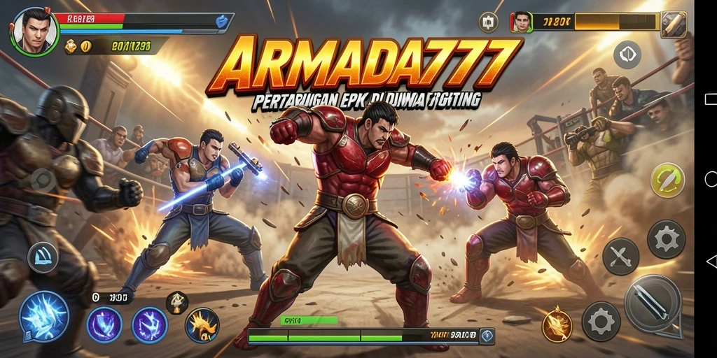 Screenshot ARMADA777 menampilkan pertarungan seru antara karakter dengan efek visual yang menarik.