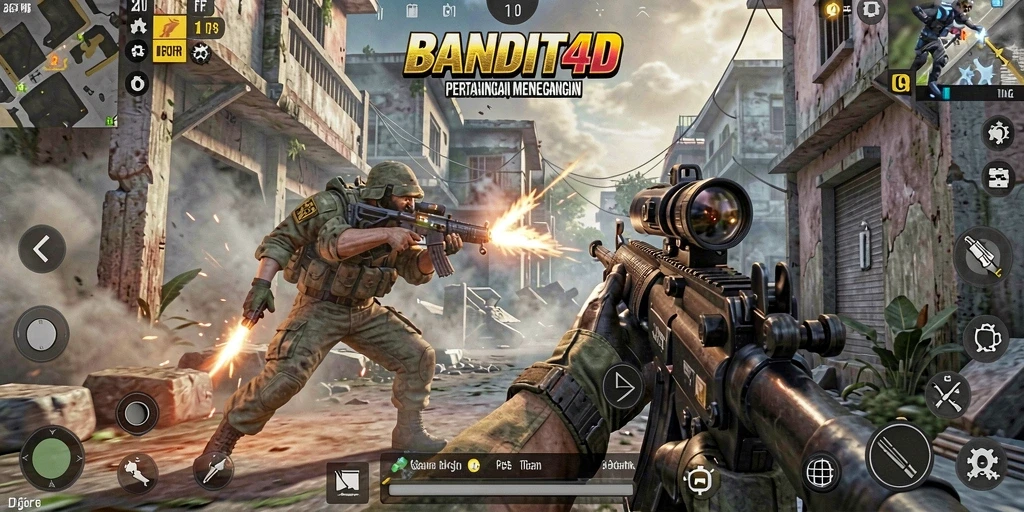 Tangkapan layar menunjukkan aksi mendebarkan dalam gameplay BANDIT4D.