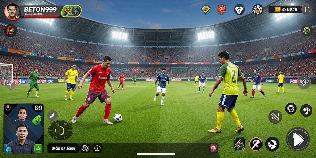 Tangkapan layar BETON999 yang menampilkan aksi permainan sepak bola yang mendebarkan.