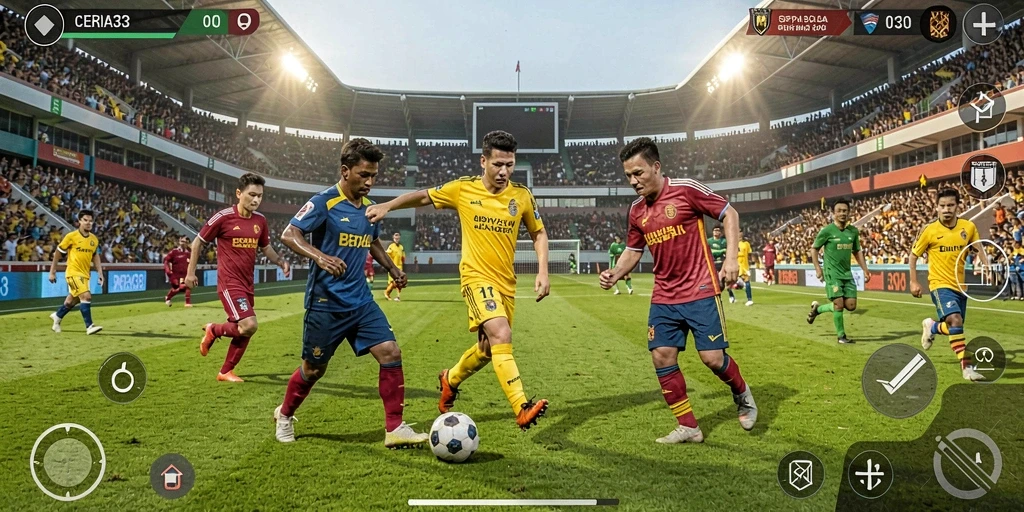 Screenshot CERIA33 menampilkan gameplay sepak bola yang menarik dan penuh aksi.