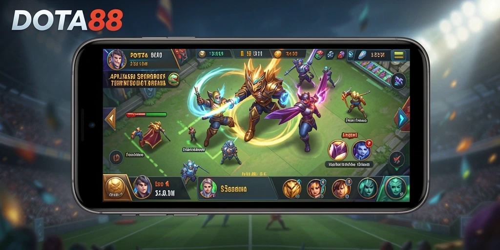 Screenshot DOTA88 menunjukkan tampilan antarmuka aplikasi Sportsbook yang menarik.