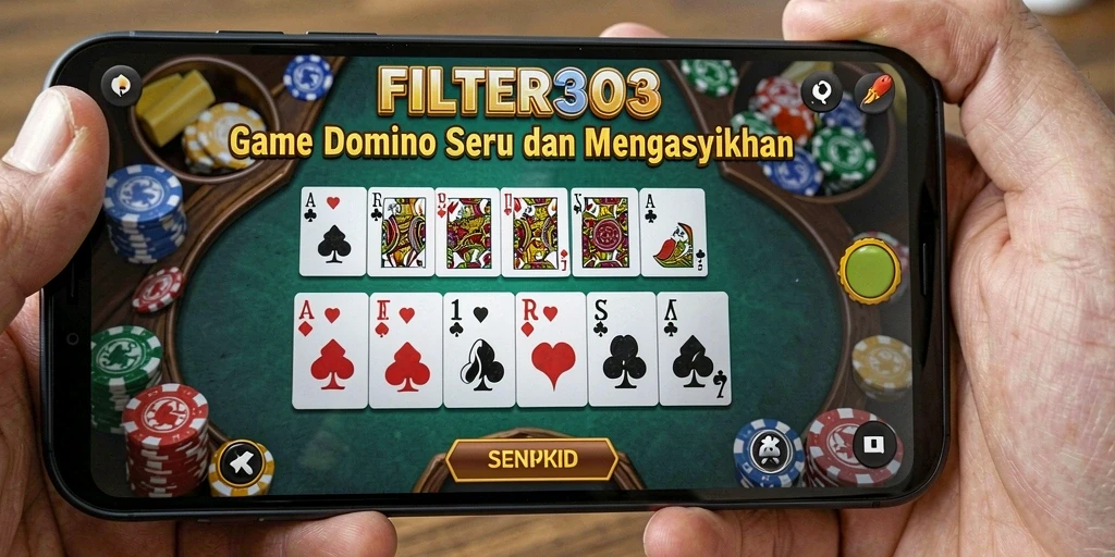 Screenshot utama FILTER303 menampilkan gameplay seru dari permainan domino.