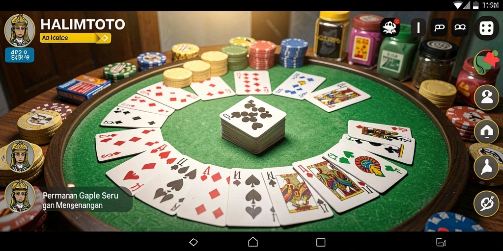Tampilan gameplay Gaple yang seru dan interaktif di HALIMTOTO.