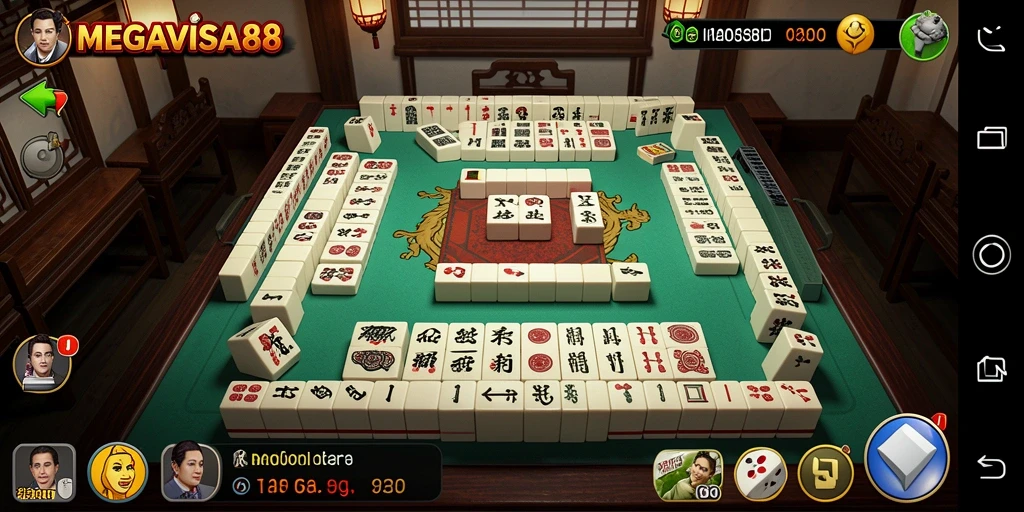 Tampilan gameplay seru di MEGAVISA88 dengan ubin Mahjong yang menarik.